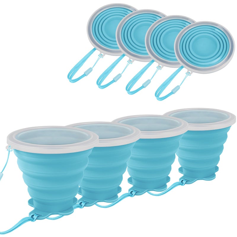 JBER Silicone Collapsible Travel Cup, 4 Pack Silicone Folding Camping Cup with Lids Expandable Drinking Cup Set BPA Free Reusable Portable Graduated for Outdoor Hiking Travel - Image 2